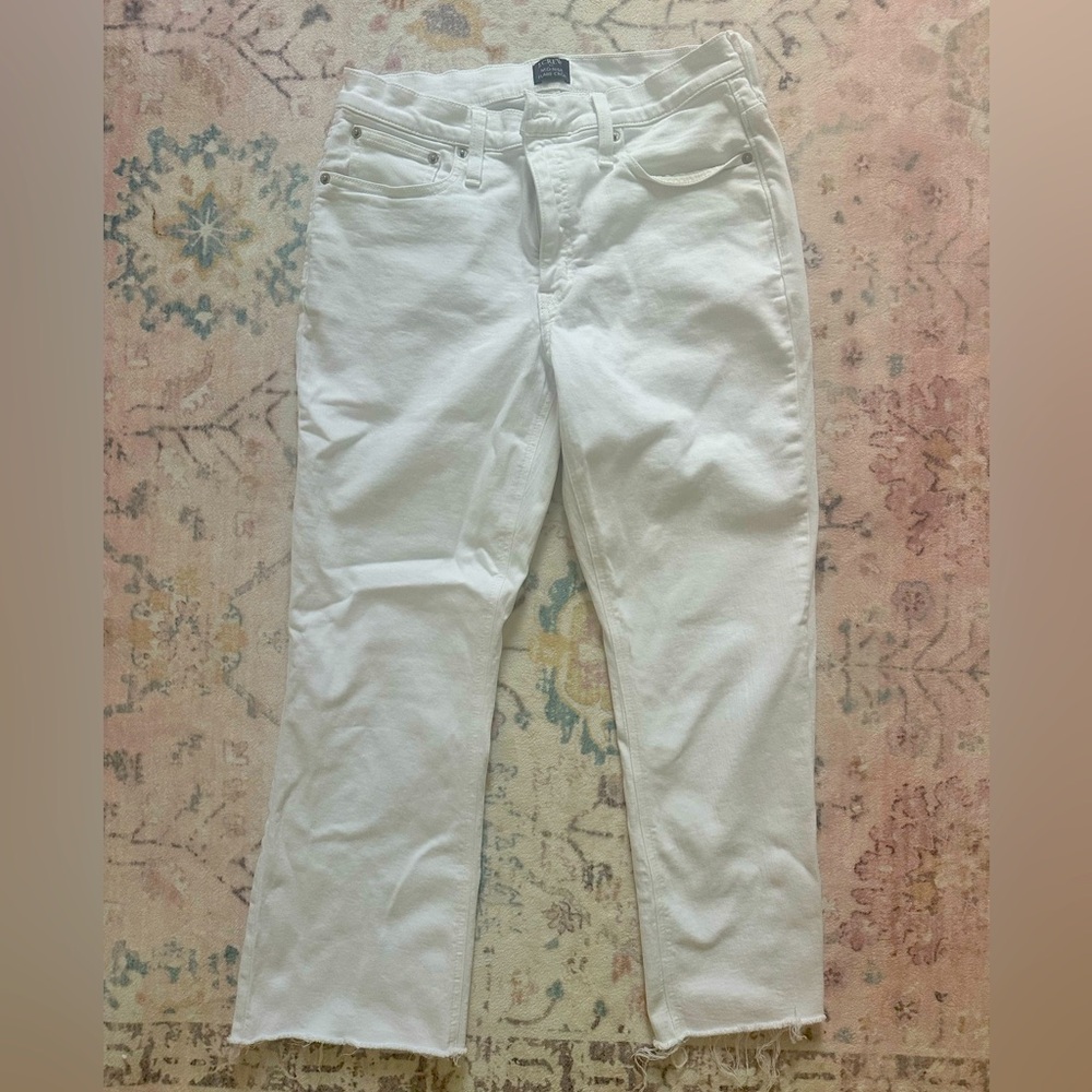 J Crew Women's White Mid Rise Flare Cropped Jeans